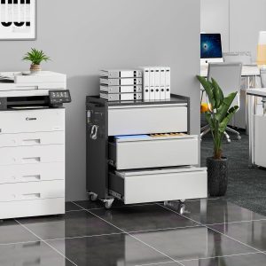 Aobabo 3-Drawer Rolling Tool Cabinet — Steel, Locking Casters, Black/Grey