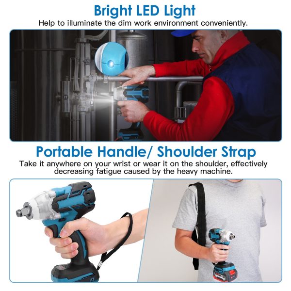 3-in-1 Cordless Impact Wrench / Drill / Driver — 500 N·m Brushless Power, 0–3450 RPM, 2×6.0Ah Batteries, LED, Sockets & Bits - Image 6
