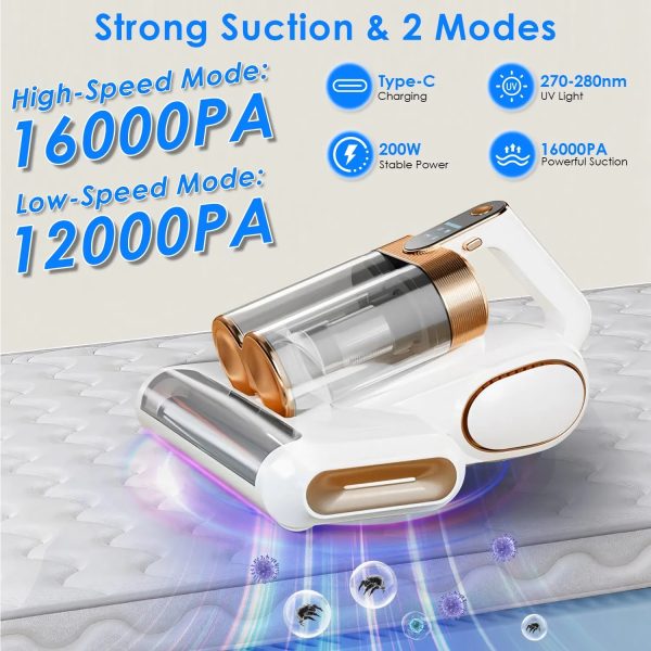 Cordless Mattress Vacuum — 16 kPa Suction, UVC + Ultrasonic, 18,000 RPM Brushroll, Dual Dust Bins - Image 8