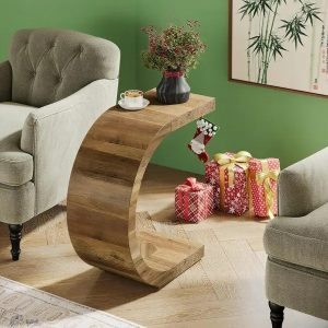 C-Shaped End Table — Slides Under Sofa or Bed, Compact Top for Laptop & Snacks
