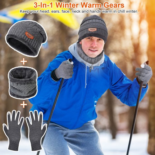 3-Piece Fleece-Lined Winter Knit Set — Beanie, Neck Warmer & Touchscreen Gloves (Unisex) - Image 3