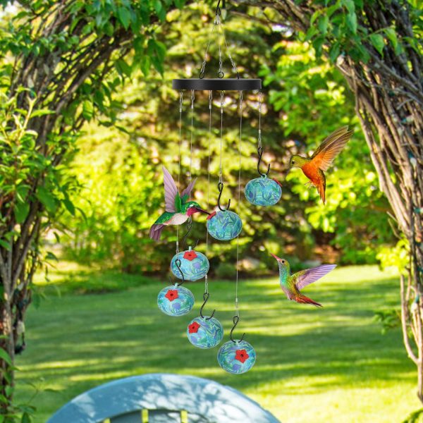 Wind-Chime Hummingbird Feeder — 6 Ports, Hanging Garden Decor (Blue) - Image 5