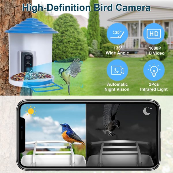 Smart Bird Feeder w/ Solar Camera — 1080P HD, PIR Motion, AI ID (11,000+ species), Night Vision, App Control - Image 8