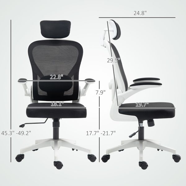 Ergonomic Mesh Office Chair — Flip-Up Arms, Rotating Headrest, Adjustable Lumbar (Black/White) - Image 3