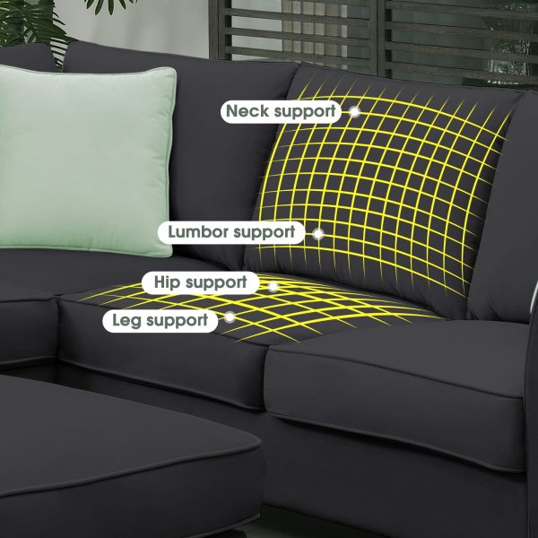 Modular Sectional 112" × 87"  — 7-Seat L-Shape with Ottoman, Reversible Layout, 3 Pillows (Black) - Image 6