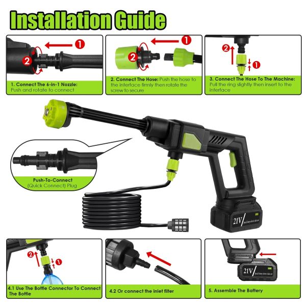 Cordless Pressure Washer — 435 PSI, 6-in-1 Nozzle, Foam Tank, 21 V 15,000 mAh Battery + Carry Case - Image 4