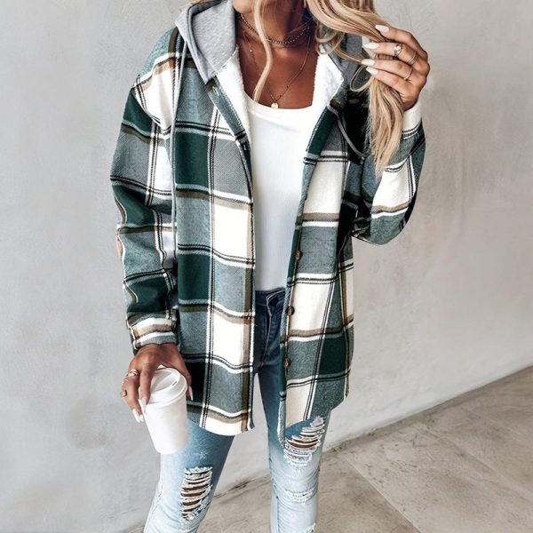 Plaid Hooded Shacket — Button Front, Drawstring, Pockets (Fall Layer) - Image 9
