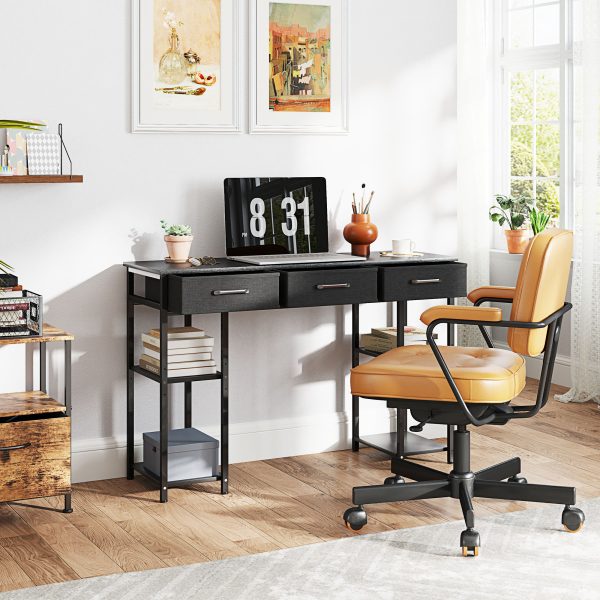 47″ Small Computer Desk — Fabric Drawers, Adjustable Shelves, Steel Frame (Black) - Image 4