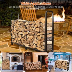 4.0-ft Heavy-Duty Firewood Rack — 2,500 lb Capacity, Powder-Coated Iron, Adjustable Base