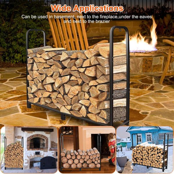 4.0-ft Heavy-Duty Firewood Rack — 2,500 lb Capacity, Powder-Coated Iron, Adjustable Base