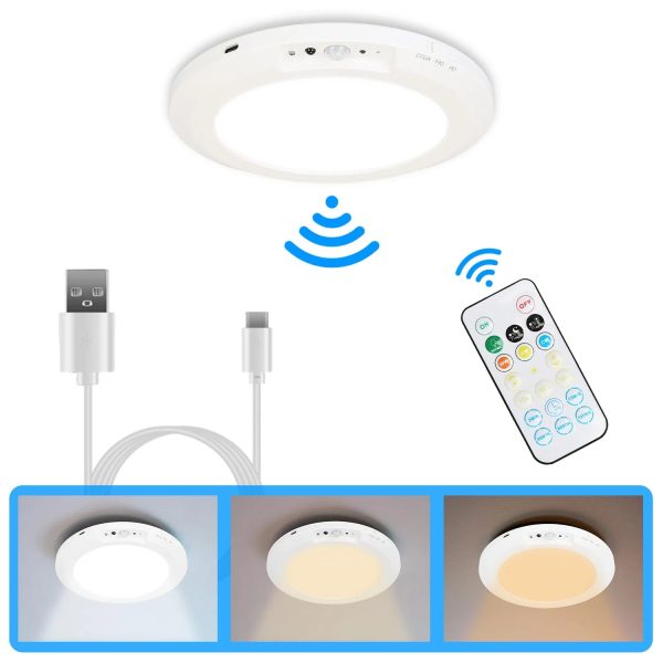 Magnetic Motion-Sensor Ceiling Light — 3-Color, Stepless Dim, USB-C Rechargeable, Remote & Timers (7.1") - Image 3