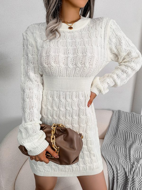 Twist-Front Sweater Bodycon — Waist-Cinching Knit Dress in Blue, White & Black - Image 2