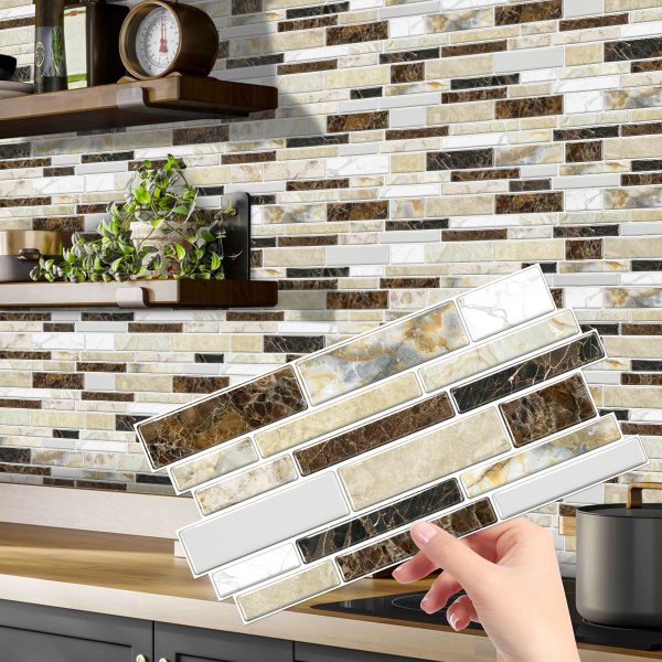 Porcelain-Look Peel & Stick Backsplash — Waterproof PVC Marble Mosaic (24/48-Pack)