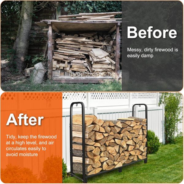 4.0-ft Heavy-Duty Firewood Rack — 2,500 lb Capacity, Powder-Coated Iron, Adjustable Base - Image 2