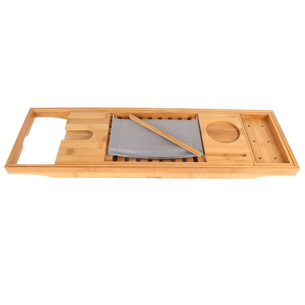 Extendable Bamboo Bath Caddy — Book/Tablet Stand, Phone & Wine Holder (27.6–41.3") - Image 3