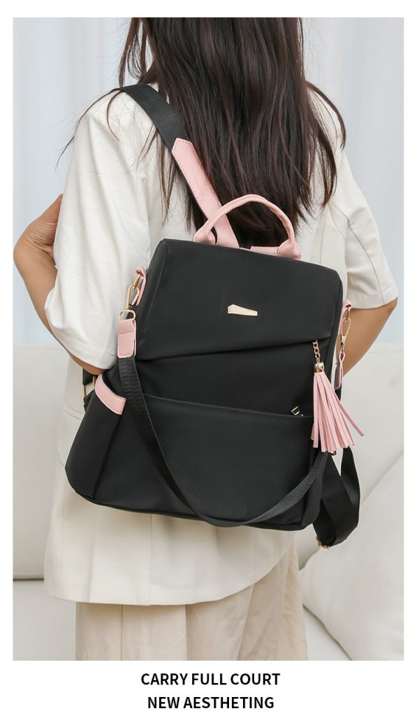Color-Block Anti-Theft Backpack — Back-Zip, PU, Casual School & Travel - Image 7