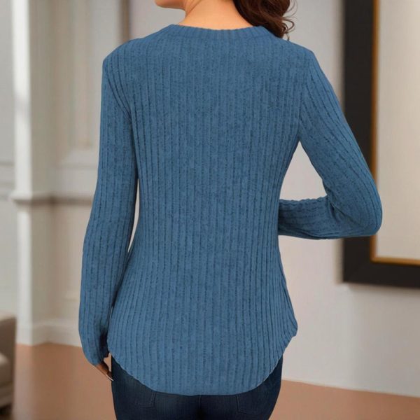 Button V-Neck Long-Sleeve Knit Top — Soft, Breathable, Everyday Comfort - Image 14
