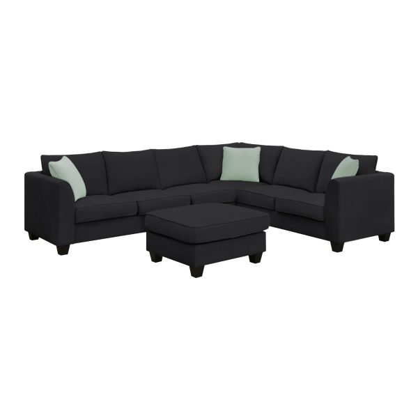 Modular Sectional 112" × 87"  — 7-Seat L-Shape with Ottoman, Reversible Layout, 3 Pillows (Black) - Image 5