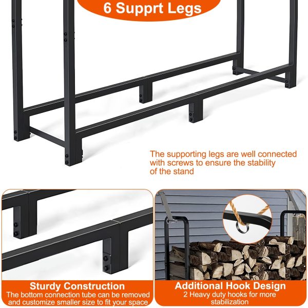 4.0-ft Heavy-Duty Firewood Rack — 2,500 lb Capacity, Powder-Coated Iron, Adjustable Base - Image 9