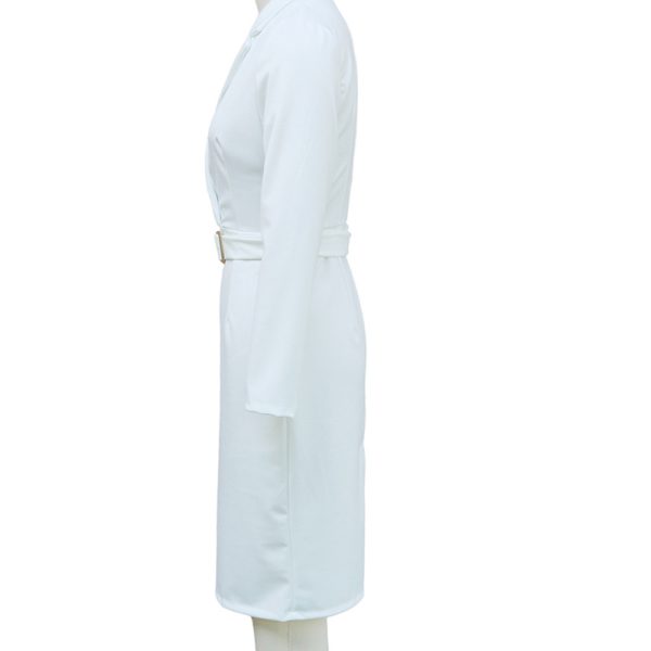 Belted Blazer V-Neck Midi Dress — Slim Fit, Hem Slit, Spring/Fall - Image 10