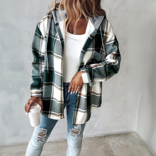Plaid Hooded Shacket — Button Front, Drawstring, Pockets (Fall Layer) - Image 6