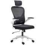 Ergonomic Mesh Office Chair — Flip-Up Arms, Rotating Headrest, Adjustable Lumbar (Black/White)