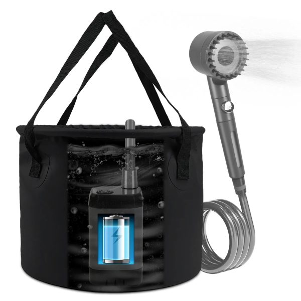 Portable Camping Shower Kit — IPX7 Pump, 6000mAh Battery, LED Temp Readout, 4-Mode Filtered Head + 5.3-Gal Foldable Bucket (GPCT5370) - Image 2
