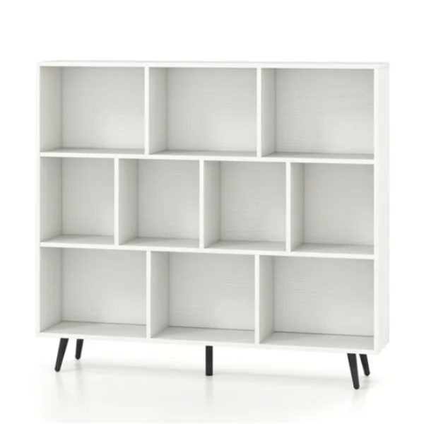 3-Tier, 10-Cube Bookcase — Modern Storage with 5 Metal Legs (White/Black) - Image 5