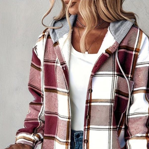 Plaid Hooded Shacket — Button Front, Drawstring, Pockets (Fall Layer) - Image 4