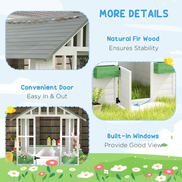 Kids Wooden Garden Playhouse — White, Windows, Flower Boxes & Working Door (Ages 3–8) - Image 6