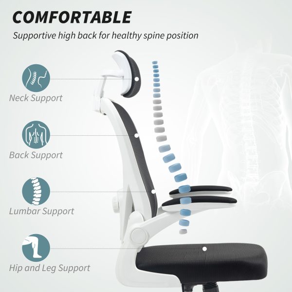 Ergonomic Mesh Office Chair — Flip-Up Arms, Rotating Headrest, Adjustable Lumbar (Black/White) - Image 5