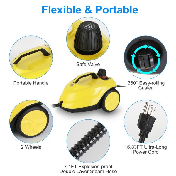 1800W Canister Steam Cleaner — 2L Tank, Up to 5 Bar, Stepless Control, 15 Tools - Image 8