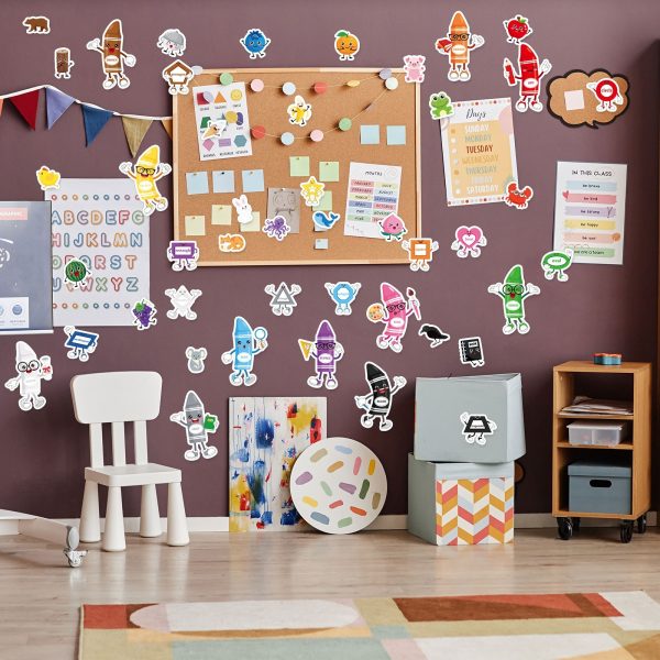 50-Piece Color Classroom Décor Set — Crayons, Animals, Fruits & Shapes + Adhesive Dots - Image 2