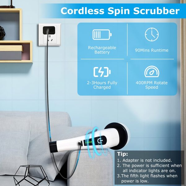Cordless Spin Scrubber — 8 Heads, Telescopic Handle, IPX7, 2-Speed (Type-C) - Image 6