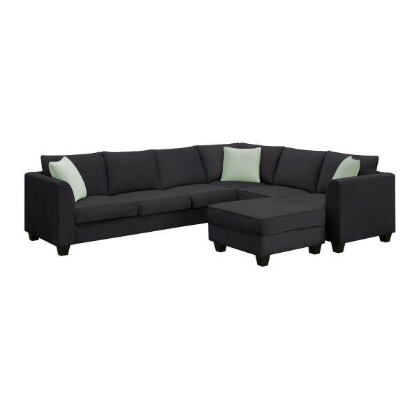 Modular Sectional 112" × 87"  — 7-Seat L-Shape with Ottoman, Reversible Layout, 3 Pillows (Black) - Image 10