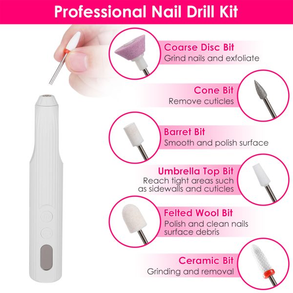 Cordless Nail Drill Kit w/ UV Base — 18,000 RPM, 5 Speeds, 6 Bits, F/R, 30/60/90s Dryer - Image 3