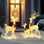 Lighted Reindeer Family (3-Piece) — Outdoor LED Yard Decor, IP44, Silver