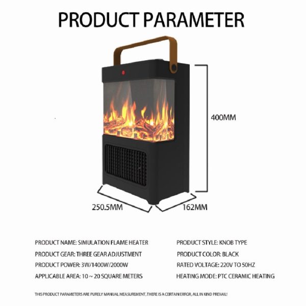 1500W Electric Fireplace Heater — 3D LED Flame, Tip-Over & Overheat Protection, Portable - Image 3