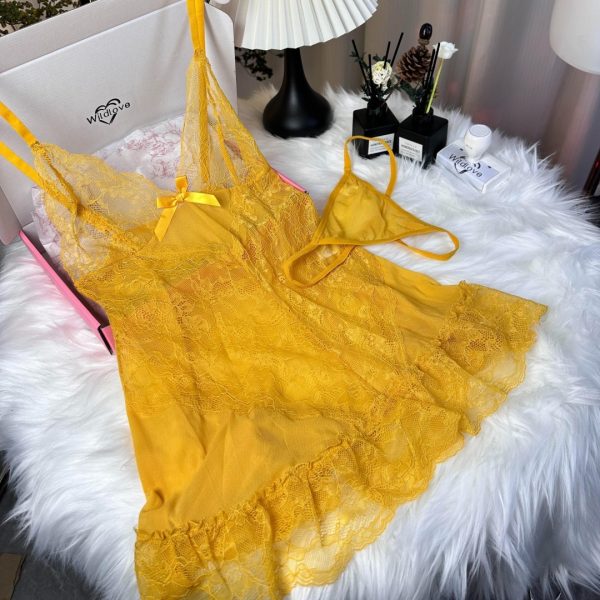 2-Piece Lace Cami Babydoll Set — Sheer Nightdress with Ruffle Hem - Image 3