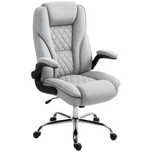 Executive Desk Chair — Velvet-Feel, Flip-Up Arms, Diamond Pattern (Gray, 300 lb)