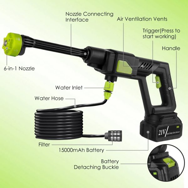 Cordless Pressure Washer — 435 PSI, 6-in-1 Nozzle, Foam Tank, 21 V 15,000 mAh Battery + Carry Case - Image 7