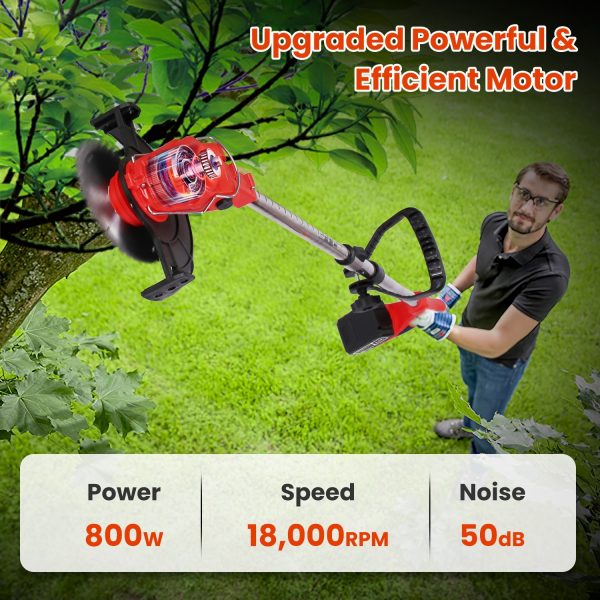 3-in-1 Cordless Weed Wacker w/ Wheels — 21V, 2×2500mAh, Adjustable Head + 3-Blade Set - Image 4