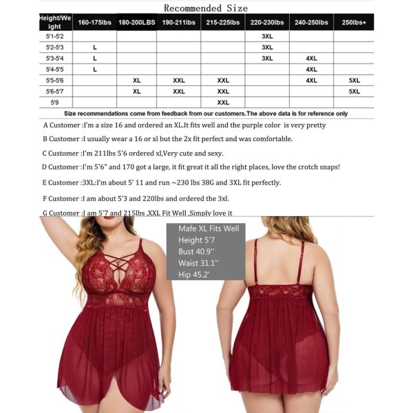 Plus Size Babydoll Womens Snap Crotch Lingerie V NeckLace Nighty Sleepwear Womenswear Comfort BasicMinimalist Spaghetti Strap Lingerie For Women Nightgown - Image 4