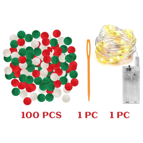 9.84 ft Felt Pom Pom Garland with Warm Lights — Red, Green & White Christmas Decoration - Image 10