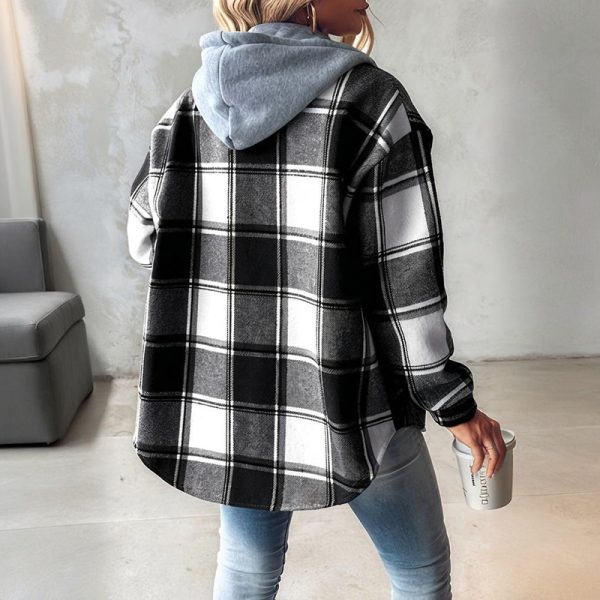 Plaid Hooded Shacket — Button Front, Drawstring, Pockets (Fall Layer) - Image 8