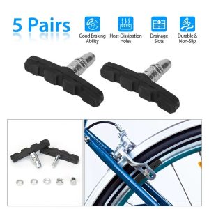5 Pairs 70 mm V-Brake Pads — Wet-weather grooves, rim-friendly compound (L/R marked)