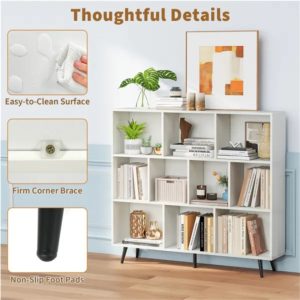 3-Tier, 10-Cube Bookcase — Modern Storage with 5 Metal Legs (White/Black)