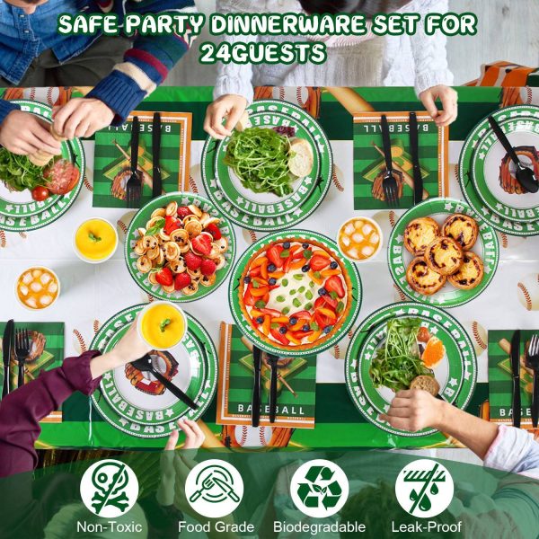 171-Piece Baseball Party Set — Serves 24, Plates/Cups/Cutlery/Napkins, Tablecloths & Birthday Banner - Image 7