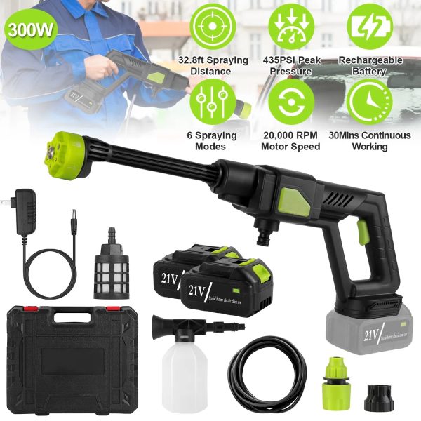 Cordless Pressure Washer — 435 PSI, 6-in-1 Nozzle, Foam Tank, 21 V 15,000 mAh Battery + Carry Case