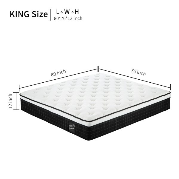 12″ Hybrid Mattress — Pocket Springs + Memory Foam, Cool Knit Cover (CertiPUR-US, OEKO-TEX), Black - Image 2